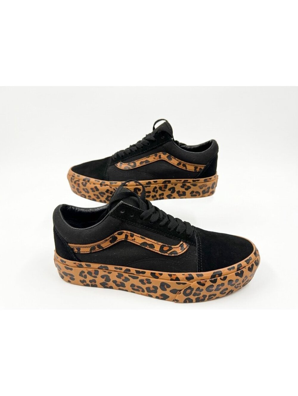 Vans Off The Wall Leopard Print Platform Skate Shoes Black Brown Women’s US 8.5